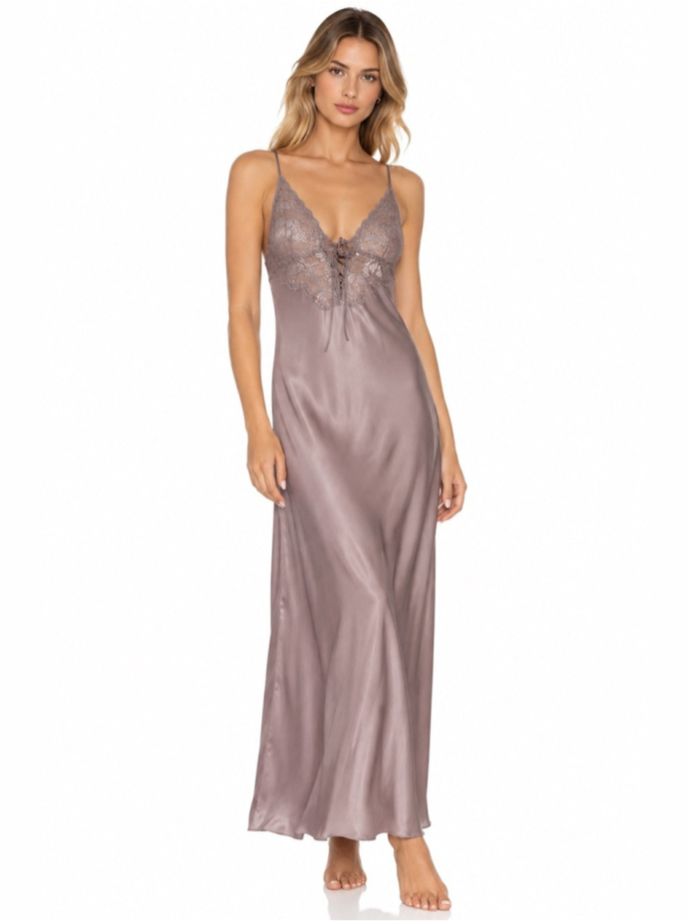La Perla Silk Lace Long Nightgown Mauve Dusty Rose Maxi Slip Dress Made in Italy